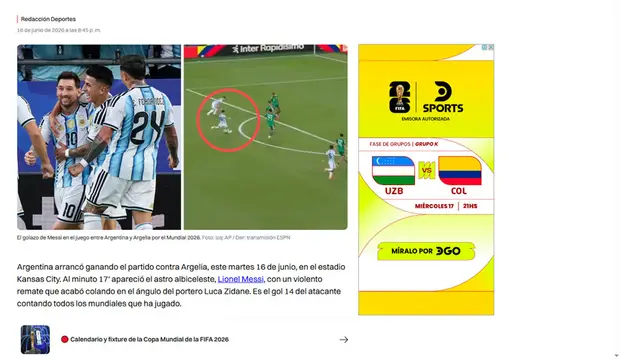 Side DCO piece next to a World Cup article