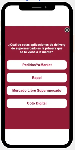 PedidosYa Market's Brand Lift study survey: which grocery delivery app comes to mind first